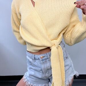Butter Yellow Knit Tie Sweater